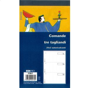 Blocco Comande a 3 Tagliandi 25/25 Fogli Ricalcanti 17x9,9 E5917