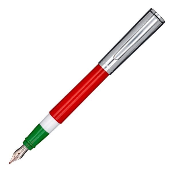 Penna Stilografica Aurora TU Verde, Bianca e Rossa con Testina Incisa e Laccata Tricolore