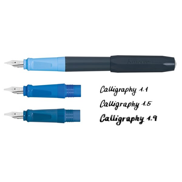 Kaweco Perkeo Penna stilografica per Calligrafia blu I Premium con 3 cartucce e 3 pennini: 1,1 mm, 1,5 mm, 1,9 mm. - immagine 3