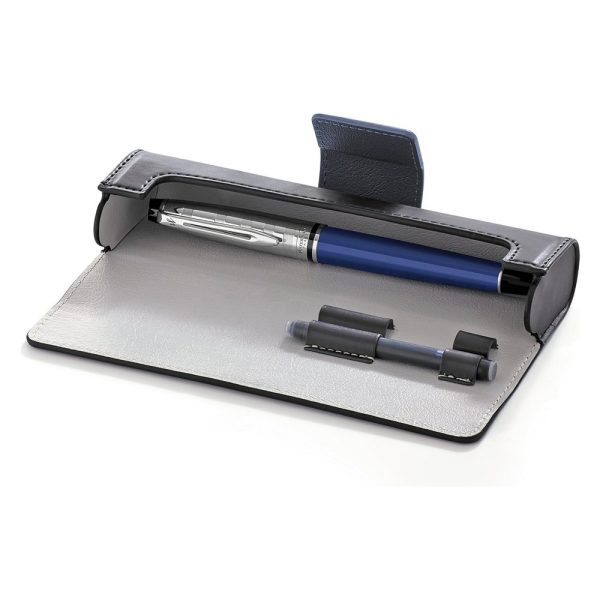 Set Penna Stilografica con Custodia Waterman Expert-Confezione Regalo,Blu Deluxe con Finiture Cromate CT - immagine 2