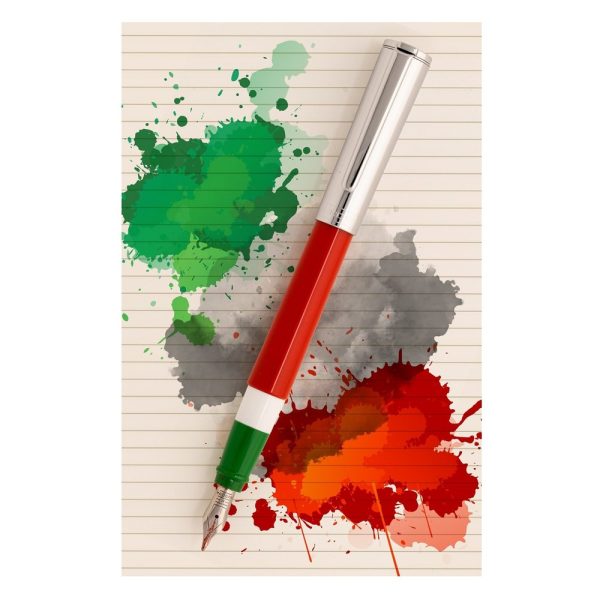 Penna Stilografica Aurora TU Verde, Bianca e Rossa con Testina Incisa e Laccata Tricolore - immagine 5