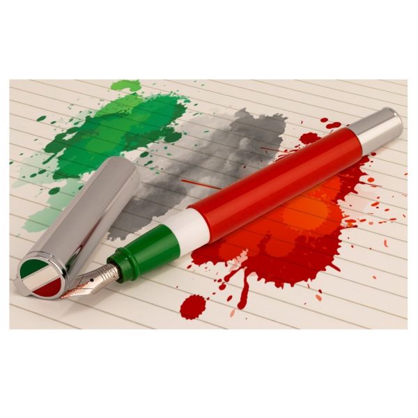 Penna Stilografica Aurora TU Verde, Bianca e Rossa con Testina Incisa e Laccata Tricolore - immagine 4