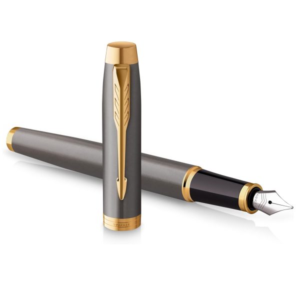 Parker IM Penna Stilografica, Lacca Grigia con Pennino Dorato, Tratto Fine Confezione Regalo