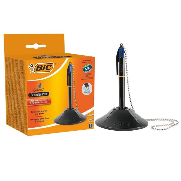 BIC Penna a Scatto - Stiloforo da Banco 4 Colours Blue Punta Media - immagine 2