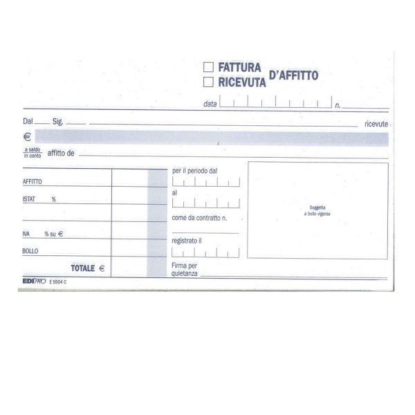 Blocchi Ricevute Affitto 50x2 Autoricalcanti Formato 9,9x17cm,Ediprò E5504C - immagine 2