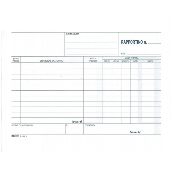 Blocco Rapportino di Lavoro 50x2 Copie Autoricalcante 15x22cm. Ediprò E5182A - immagine 2