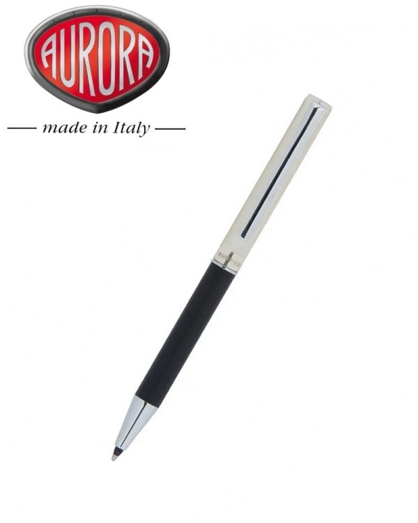 Penna a Sfera Aurora Magellano con Cappuccio Argento 925 e corpo in Epoxy Nero,Shorty(Corta da Signora)A42-S - immagine 3