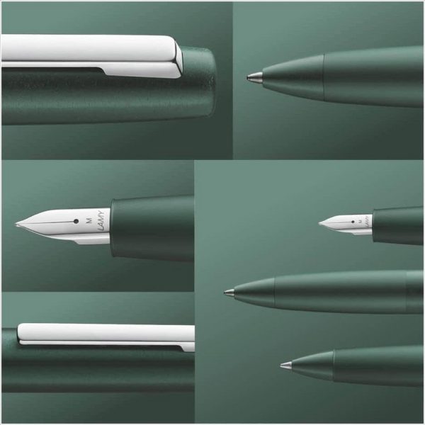 Penna Stilografica 077 Lamy "aion" Alluminio Spazzolato Darkgreen Pennino Tratto Fine - immagine 3