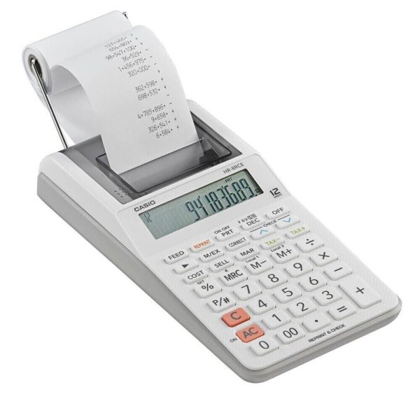 Casio Calcolatrice  Scrivente Portatile 12 Cifre HR-8RCE Bianca