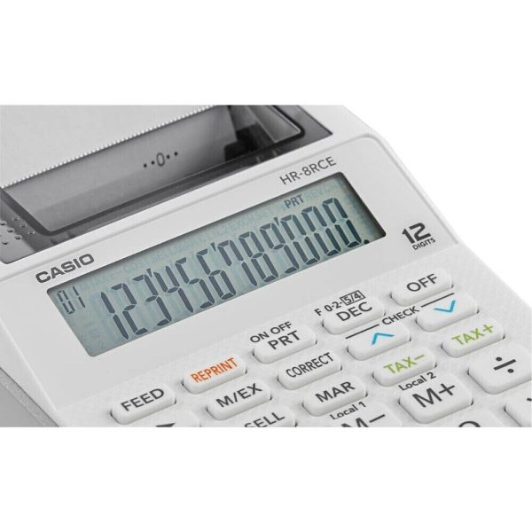 Casio Calcolatrice  Scrivente Portatile 12 Cifre HR-8RCE Bianca - immagine 3