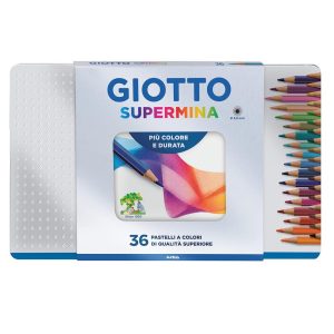 Scatola Di Metallo da 36 Matite a Pastello Giotto"Supermina"3.8 mm,Colori Intensi
