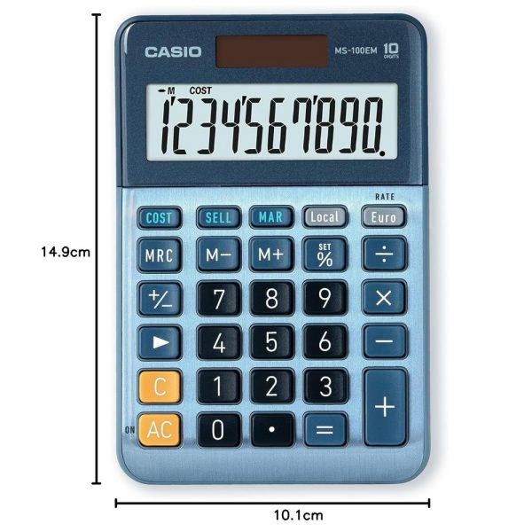 Calcolatrice da Tavolo Casio MS-100EM Display a 10 Cifre Doppia Alimentazione - immagine 4